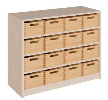Preview: Einzelschrank mit 16 Massivholzkästen, Kindergarten Schrank