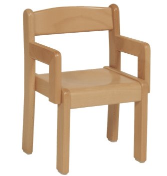 Kindergartenstuhl mit Armlehne aus massiver Buche, geformtes Schichtholz, ideal für Kita und Hort
