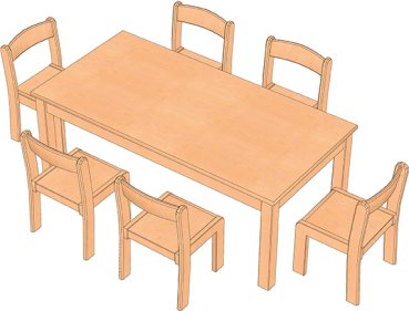 Gruppenraum Set: Rechtecktisch mit 6 TIM Kindergarten Stühlen
