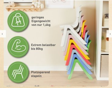 Kindergarten Kunststoff Stapelstuhl – bunt, robust & wetterfest
