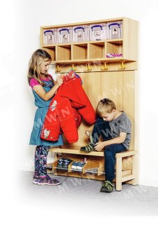Komplett Garderobe doppelter Ablagereihe für Kindergärten und Kitas