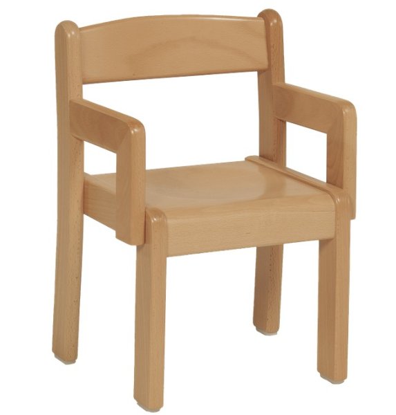Kindergartenstuhl mit Armlehne aus massiver Buche, geformtes Schichtholz, ideal für Kita und Hort